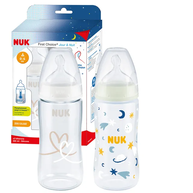 nuk-first-choice-biberon-anti-colique-300-ml-0-6-mois-silicone-standard-phosphor image 1