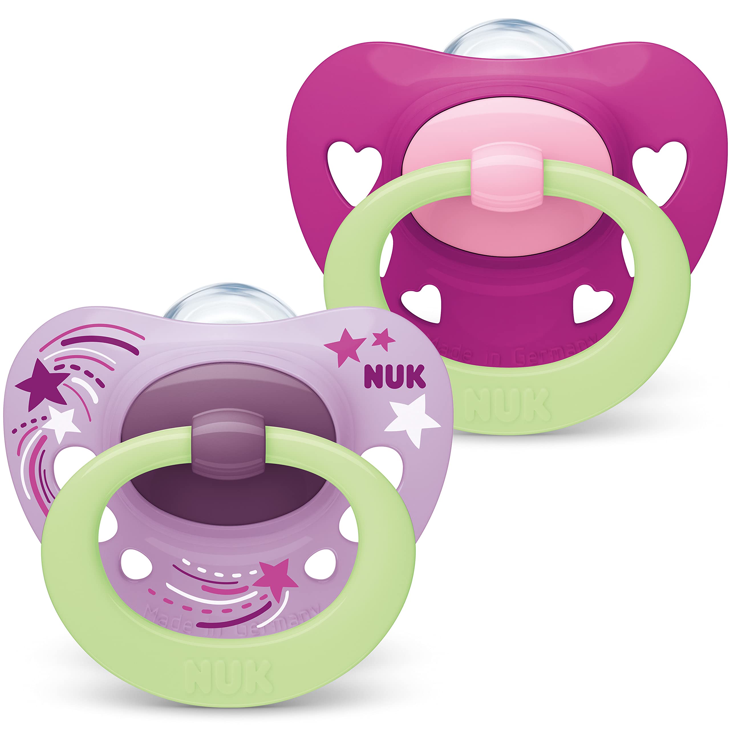 nuk-signature-night-sucette-silicone-6-18-mois-rose-lot-de-2 image 1