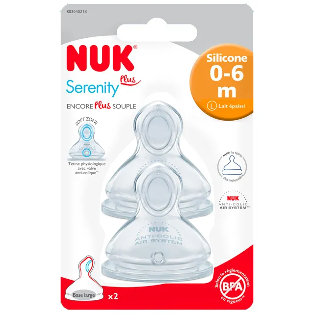 nuk-serenity-plus-t-tines-biberon-silicone-0-6-mois-lait-paissi-lot-de-2 image 1