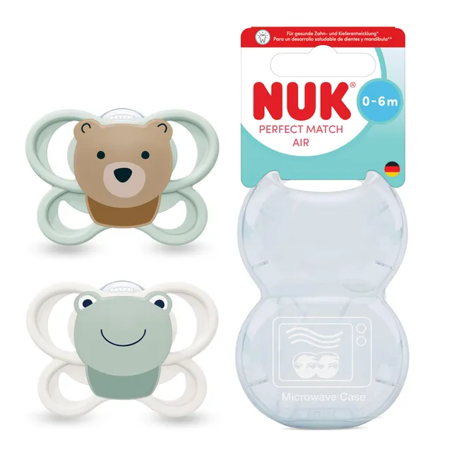 nuk-perfect-match-air-sucette-0-6-mois-ours-grenouille-lot-de-2 image 1