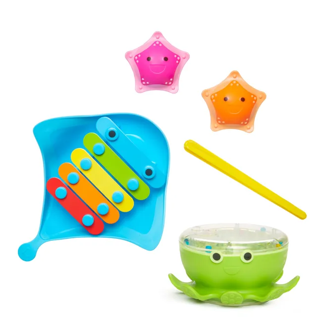 munchkin-coffret-jouets-de-bain-musicaux-xylophone-raie-tambour-pieuvre-maracas image 1