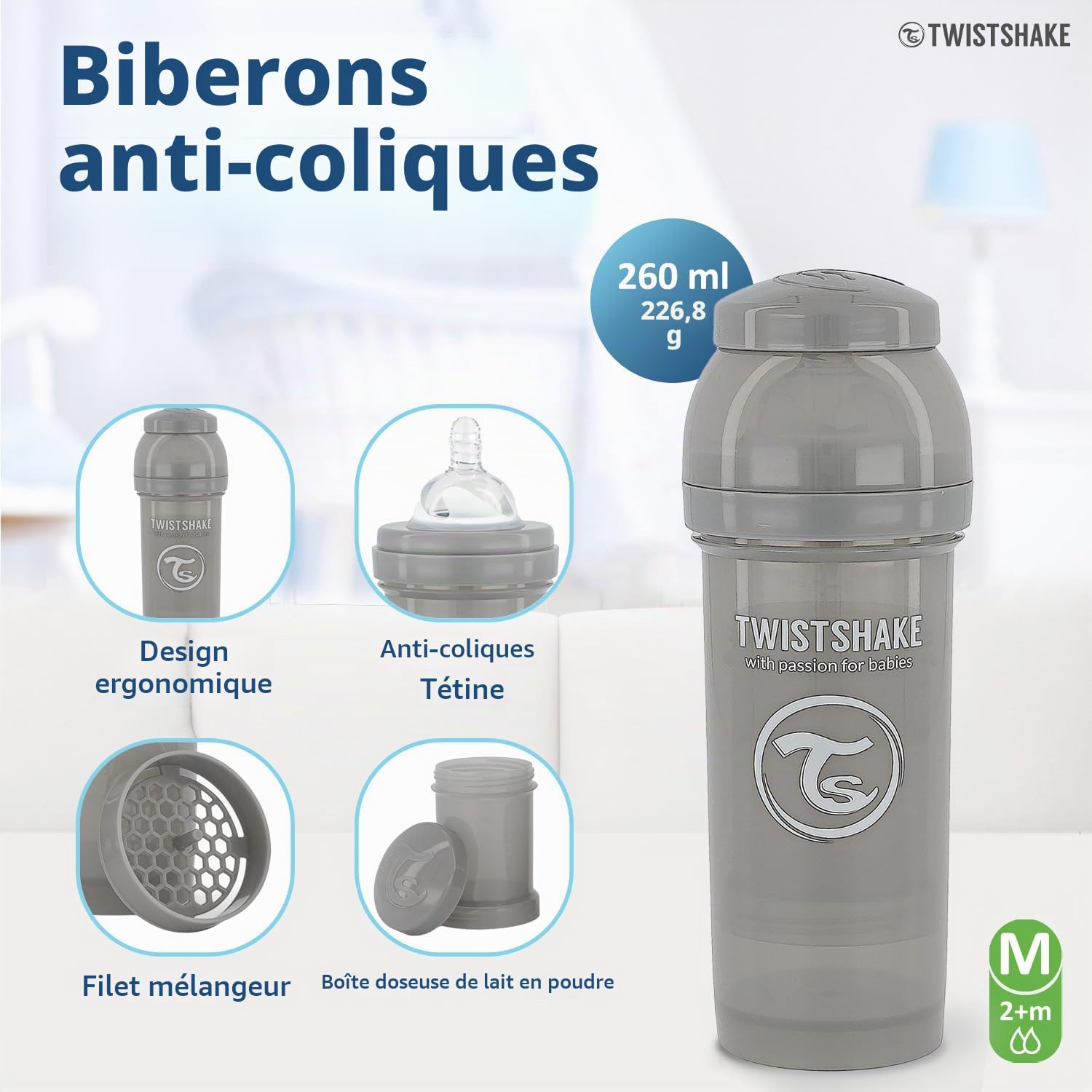 twistshake-biberon-anti-colique-260-ml-avec-r-cipient-lait-en-poudre-gris-2-mois image 2
