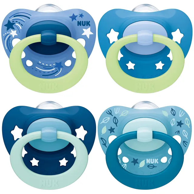 nuk-signature-night-day-sucettes-18-36-mois-bleu-x4-phosphorescentes-silicone image 1