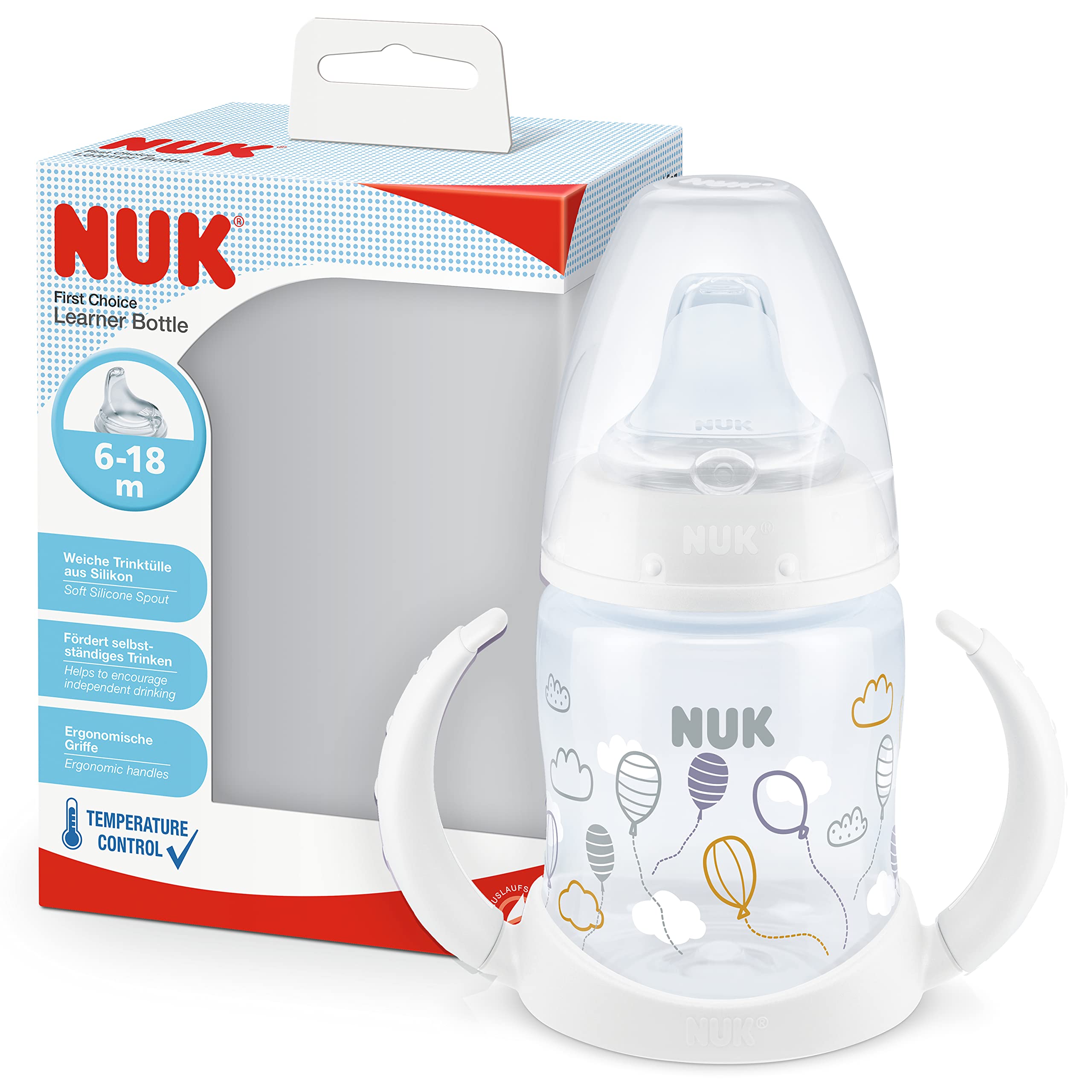 nuk-first-choice-tasse-d-apprentissage-bec-6-18-mois-150-ml-ballons-blanc image 1