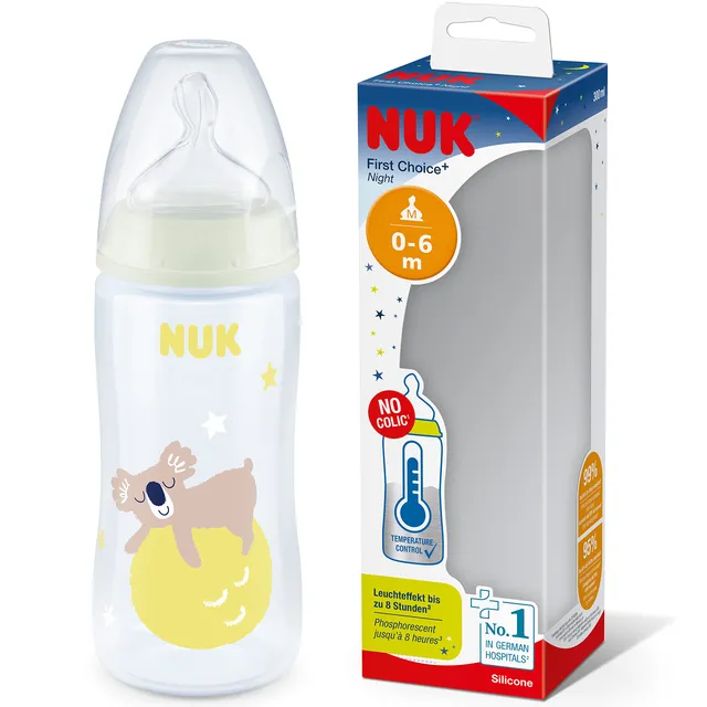 nuk-first-choice-biberon-de-nuit-0-6-mois-300-ml-phosphorescent-koala image 1