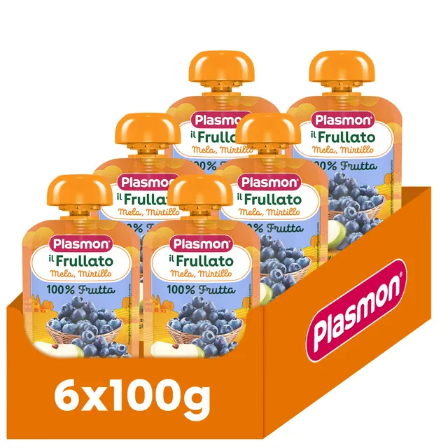 plasmon-frullato-100-frutta-mela-e-mirtilli-compote-6-x-100-g image 1