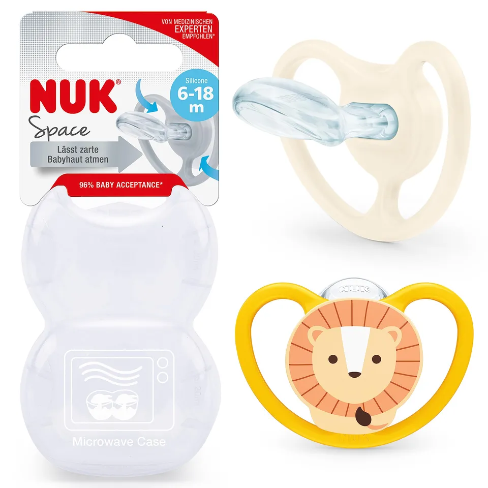nuk-space-sucette-silicone-6-18-mois-lion-lot-de-2-sans-bpa image 1