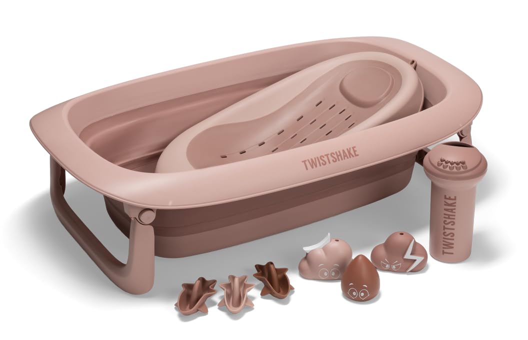twistshake-set-bain-b-b-v2-pliable-30-l-baignoire-coussin-rince-b-b-rose-0-4-ans image 1