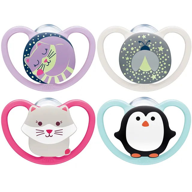 nuk-space-night-day-sucettes-silicone-18-36-mois-rose-lot-de-4 image 1