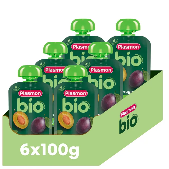 plasmon-frullato-100-frutta-biologica-prugna-6x100g-smoothies-prune-bio-avec-vit image 1