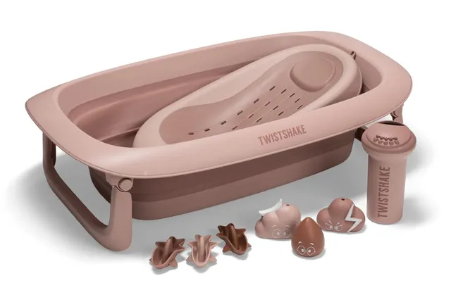 twistshake-set-bain-b-b-v2-pliable-30-l-baignoire-coussin-rince-b-b-rose-0-4-ans image 1