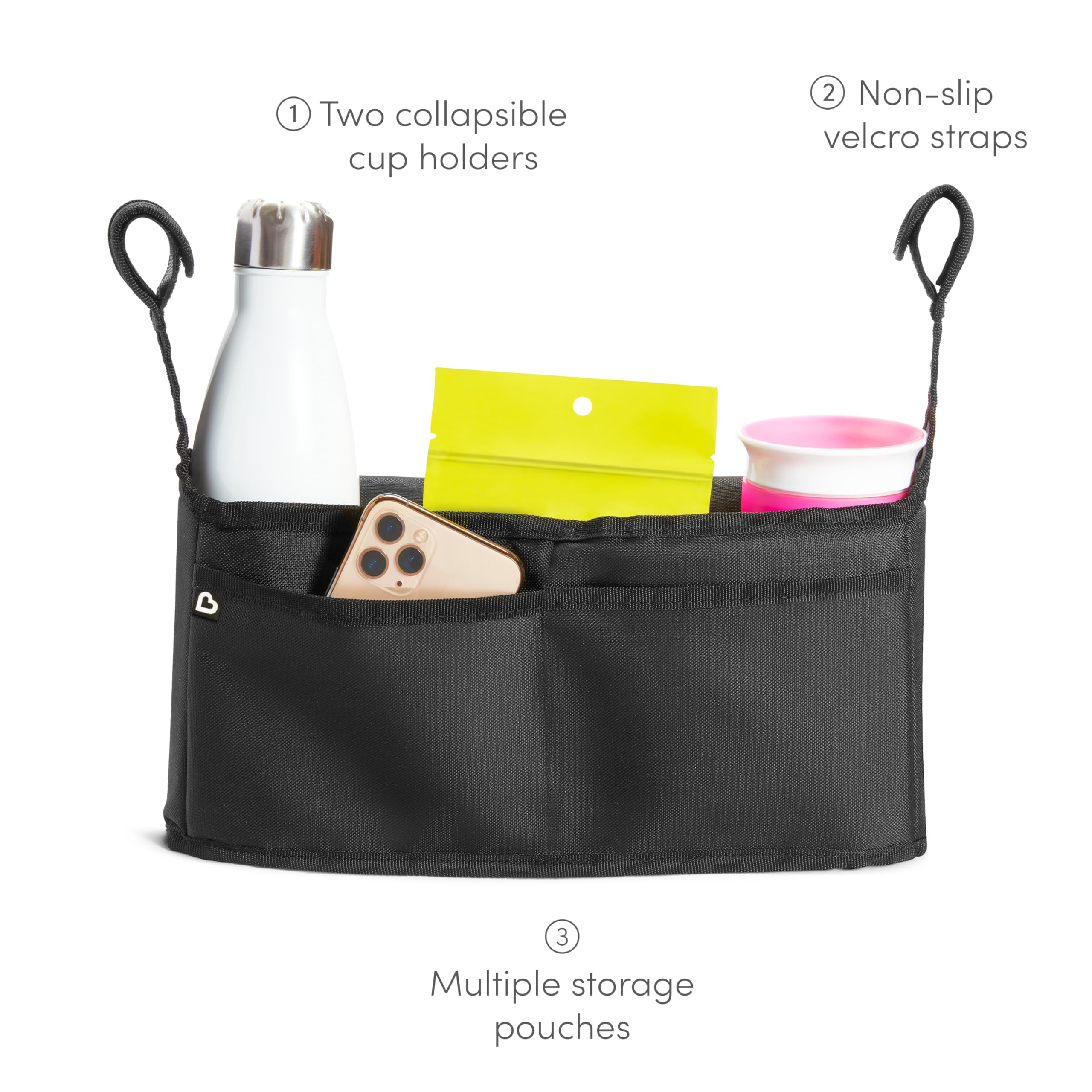 munchkin-organisateur-poussette-universel-noir-avec-2-porte-gobelets-et-tui-ling image 2