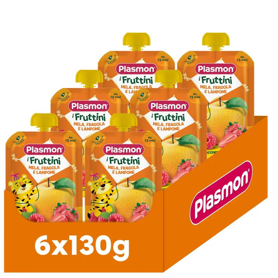 plasmon-i-fruttini-mela-fragola-e-lampone-6x130g image 1