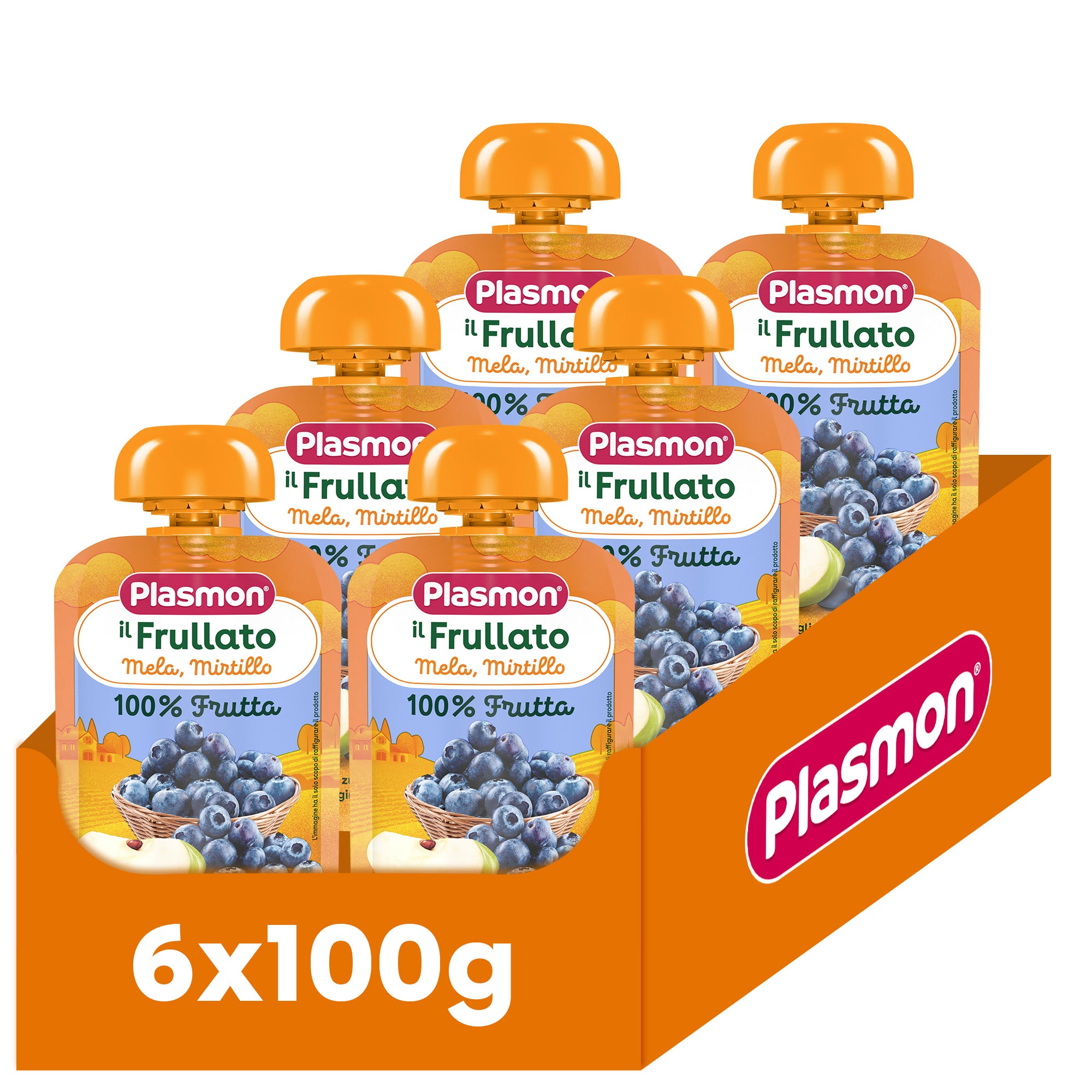 plasmon-frullato-100-frutta-mela-e-mirtilli-compote-6-x-100-g image 1