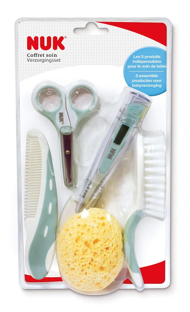 nuk-coffret-soin-b-b-5-pi-ces-brosse-peigne-ciseaux-thermom-tre-ponge image 1