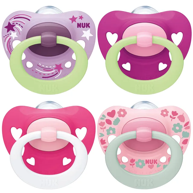 nuk-signature-night-day-sucettes-18-36-mois-rose-x4-phosphorescentes-silicone image 1