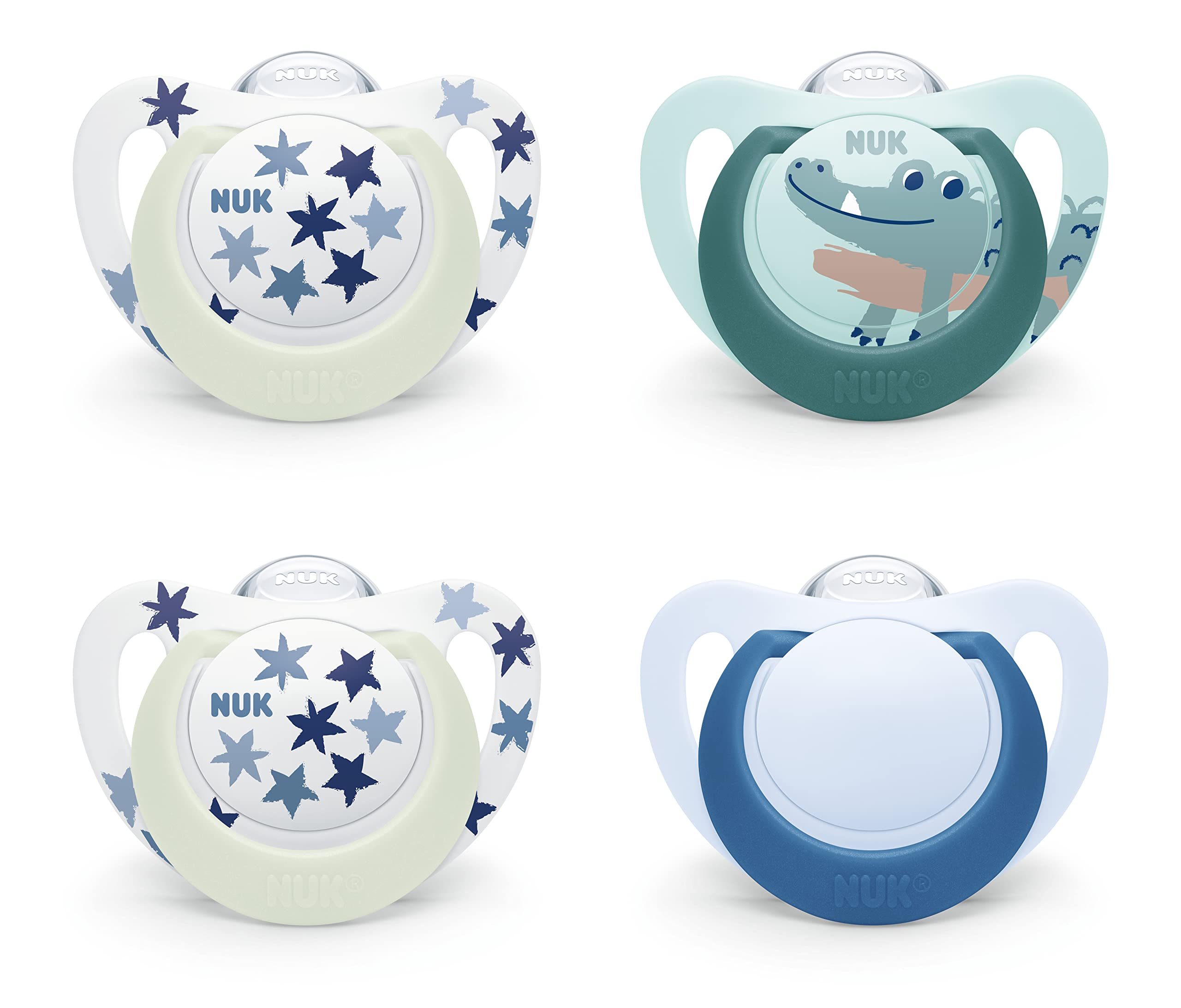 nuk-star-night-sucette-b-b-6-18-mois-silicone-phosphorescente-crocodile-lot-de-4 image 5