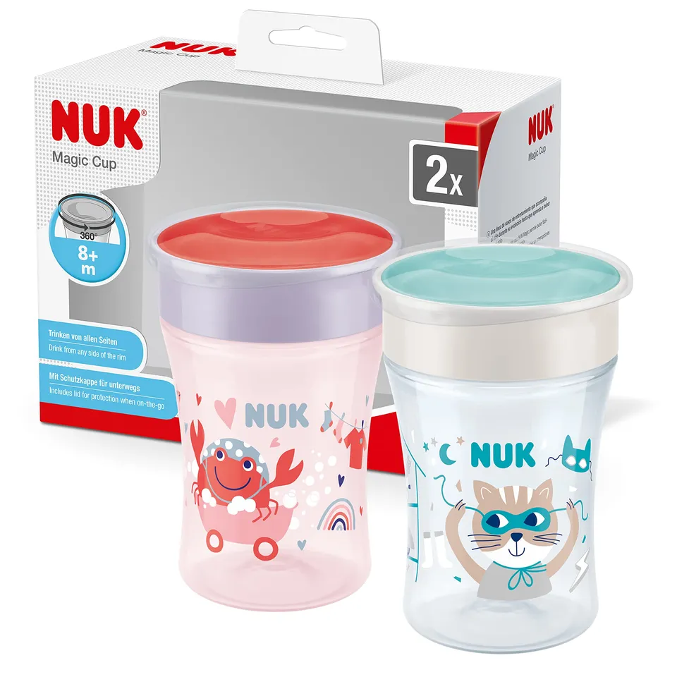 nuk-magic-cup-lot-2-tasses-360-8-mois-230-ml-crabe-chat image 1