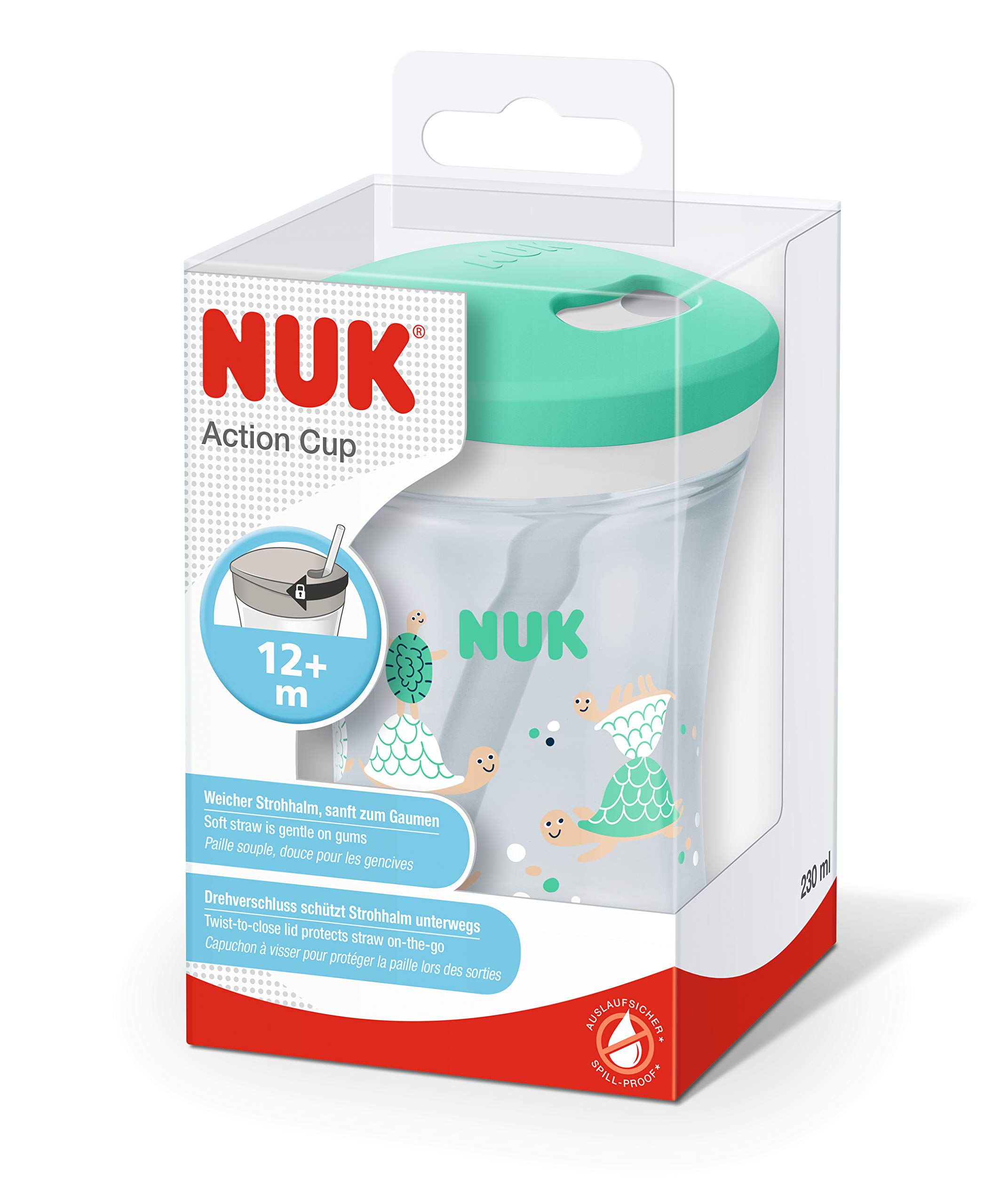 nuk-action-cup-tasse-enfant-230-ml-12-mois-paille-souple-tortue-vert image 2