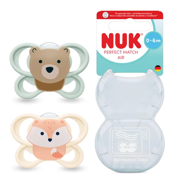 nuk-perfect-match-air-sucettes-0-6-mois-renard-ours-x2-orthodontique-a-r-e image 1