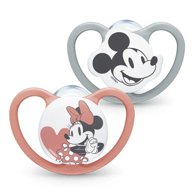 nuk-space-sucette-silicone-18-36-mois-mickey-minnie-gris-rose-x2 image 1