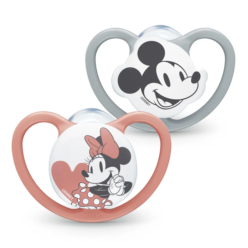 nuk-space-sucette-silicone-18-36-mois-mickey-minnie-gris-rose-x2 image 1