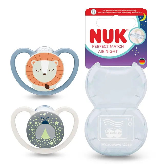 nuk-sucettes-perfect-match-air-night-0-6-mois-lion-phosphorescentes-lot-de-2 image 1
