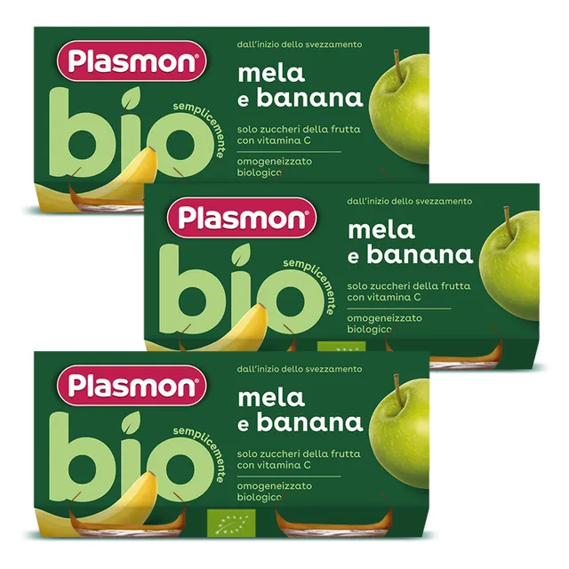 plasmon-bio-banana-e-mela-petit-pot-fruits-bio-b-b-6-x-80-g image 1