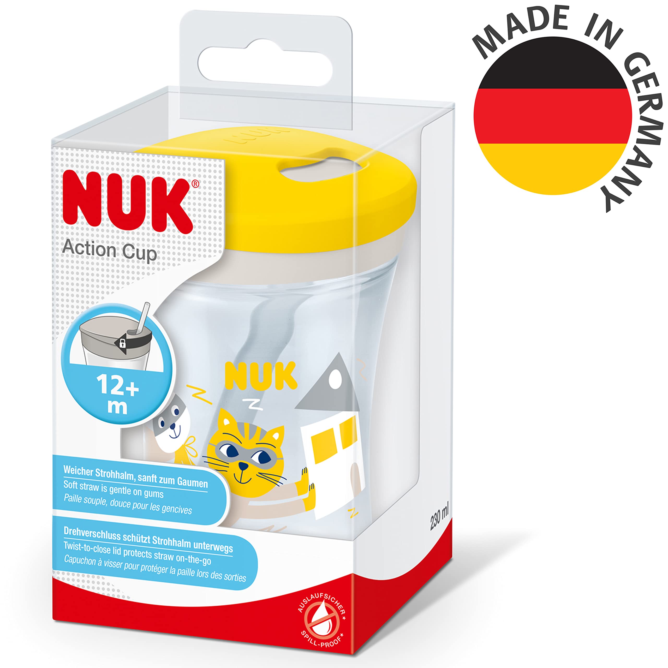 nuk-action-cup-tasse-paille-souple-12-mois-230-ml-chat-jaune-antifuite image 7