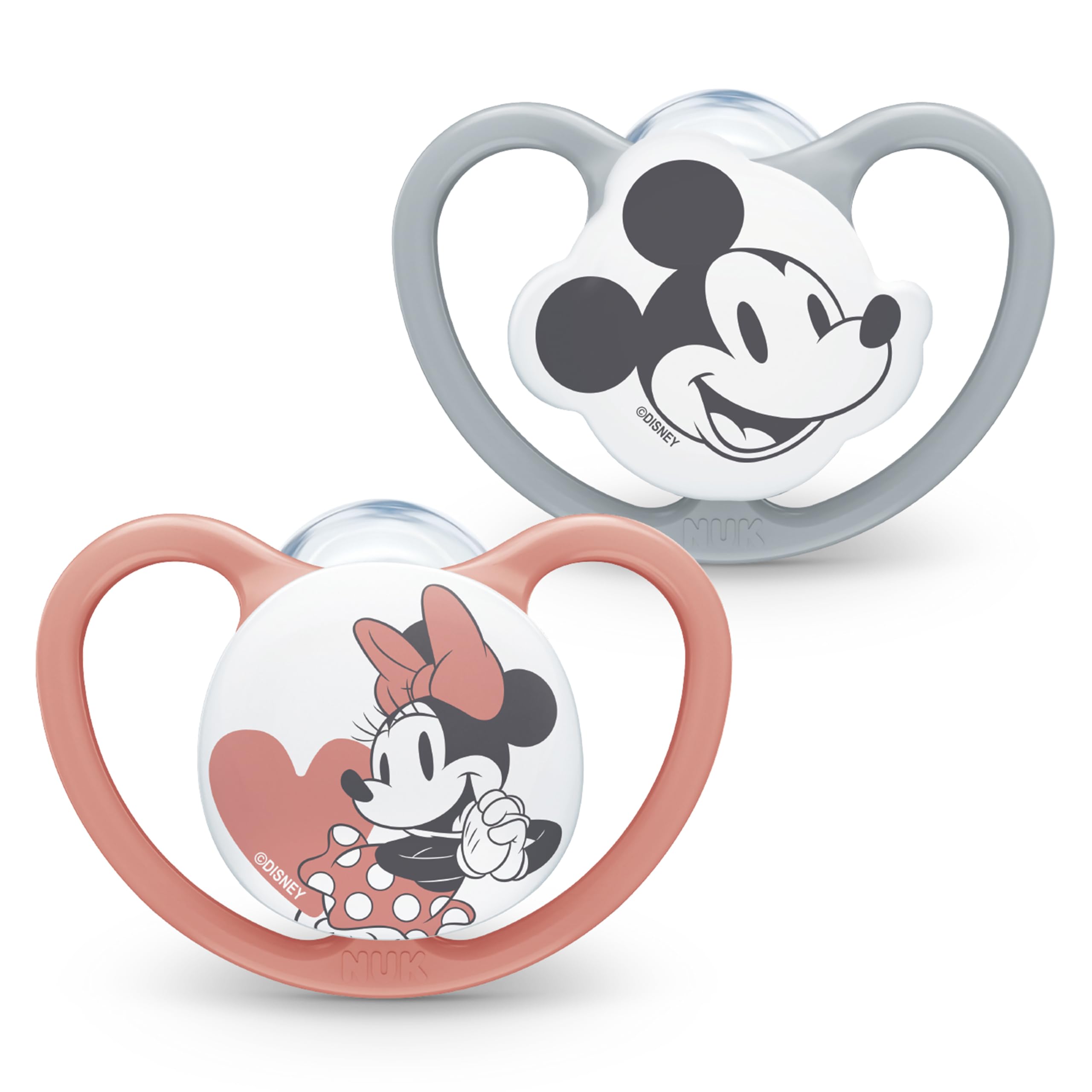 nuk-sucette-space-silicone-0-6-mois-mickey-minnie-gris-rose-lot-de-2 image 1