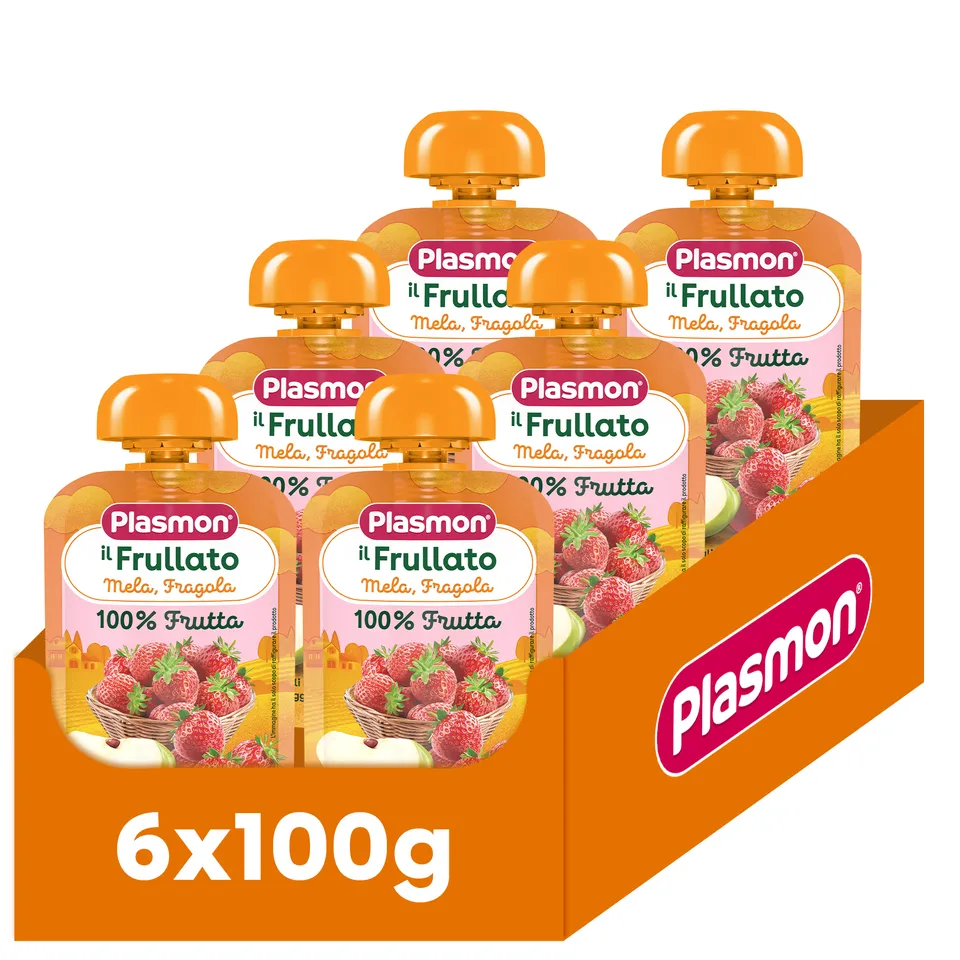 plasmon-frullato-100-frutta-mela-e-fragola-compote-b-b-6x100g image 1