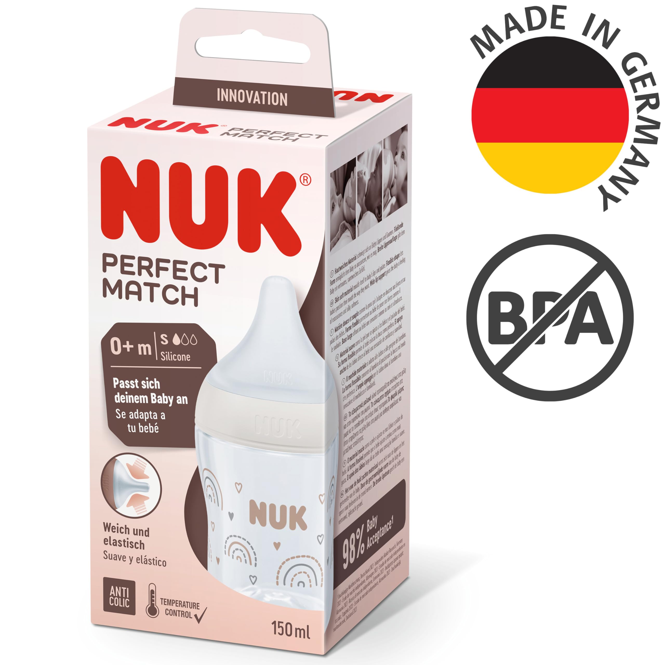 nuk-perfect-match-biberon-150-ml-0-mois-t-tine-s-silicone-arc-en-ciel-anti-coliq image 7