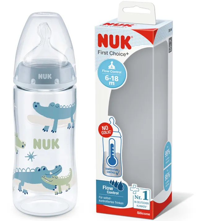nuk-first-choice-biberon-360-ml-6-18-mois-silicone-crocodile-bleu image 1