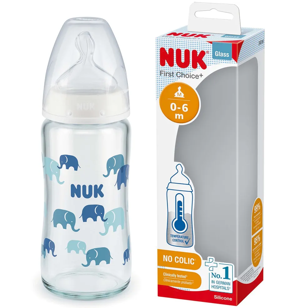 nuk-first-choice-biberon-verre-240-ml-0-6-mois-l-phants-silicone image 1