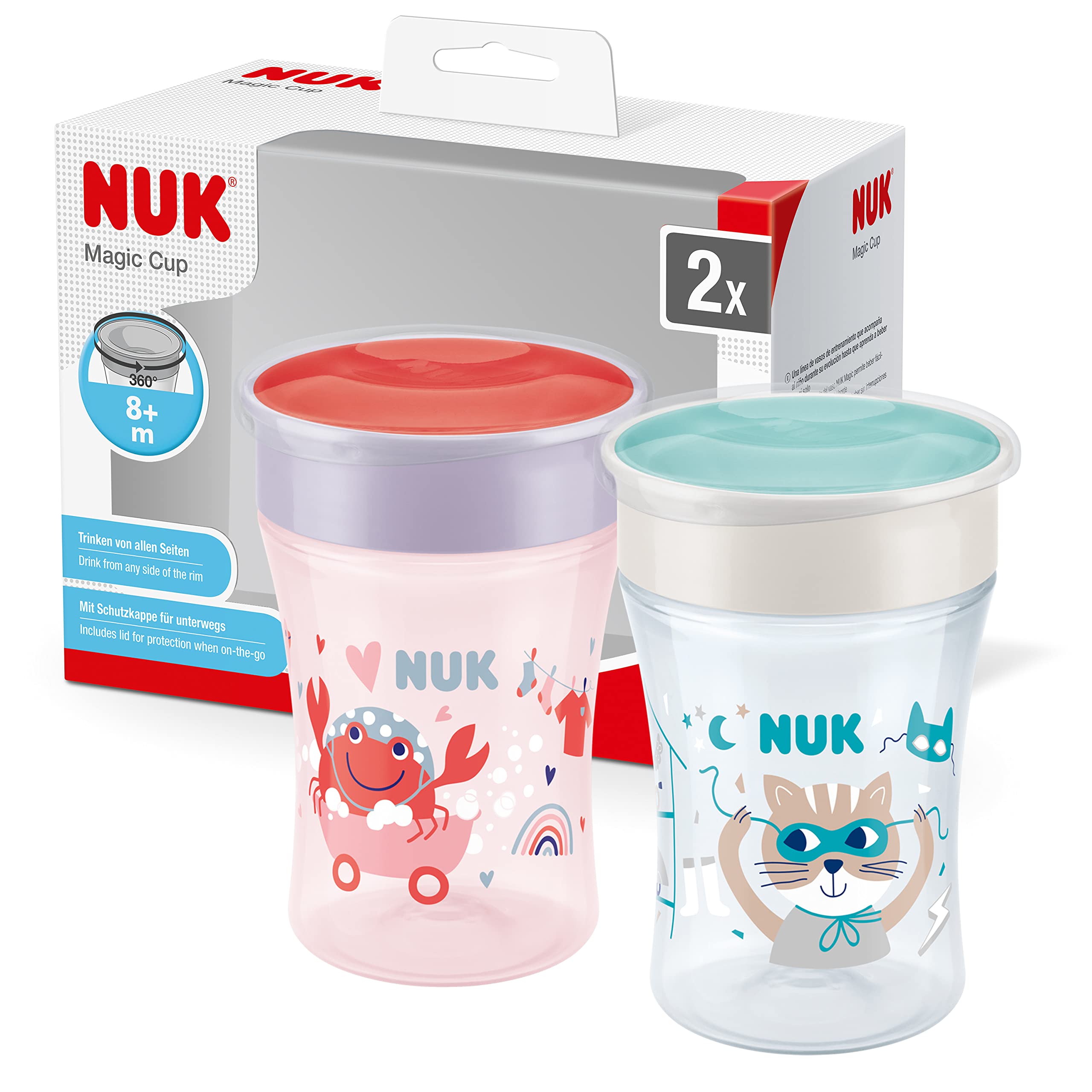 nuk-magic-cup-lot-2-tasses-360-8-mois-230-ml-crabe-chat image 1