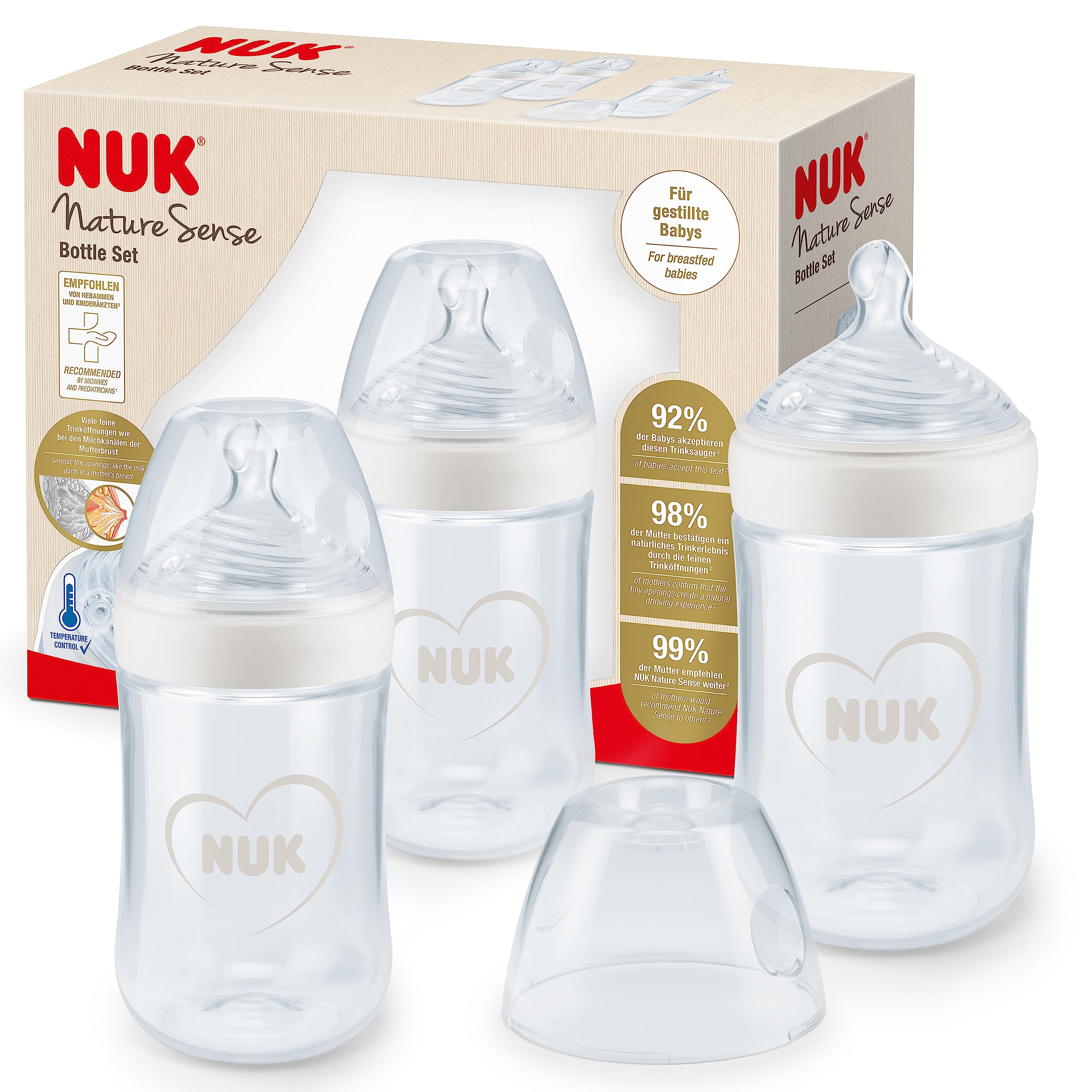 nuk-nature-sense-biberons-260-ml-0-6-mois-blanc-lot-de-3-avec-contr-le-temp-ratu image 1