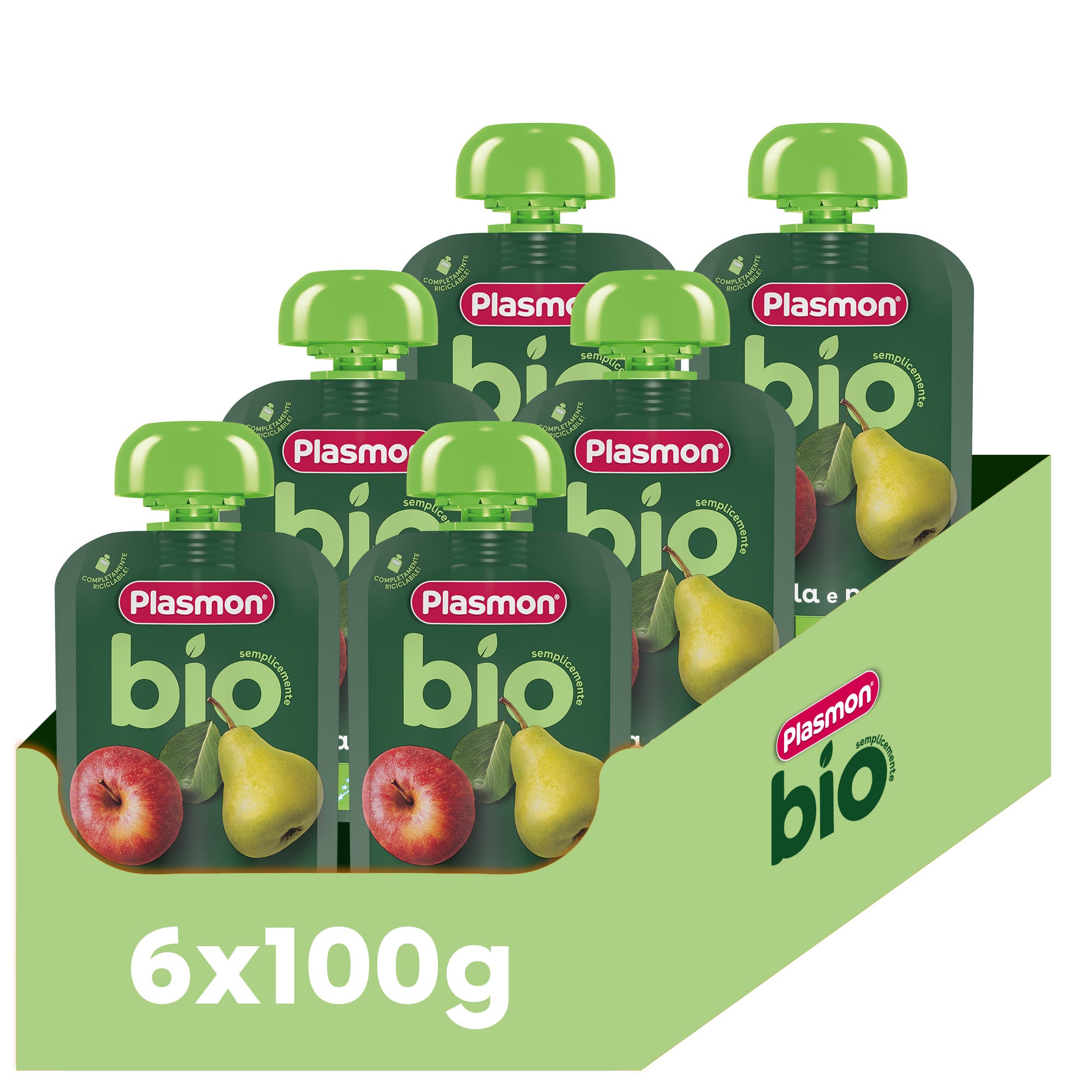 plasmon-frullato-100-frutta-biologica-mela-e-pera-frullato-b-b-6x100g image 1