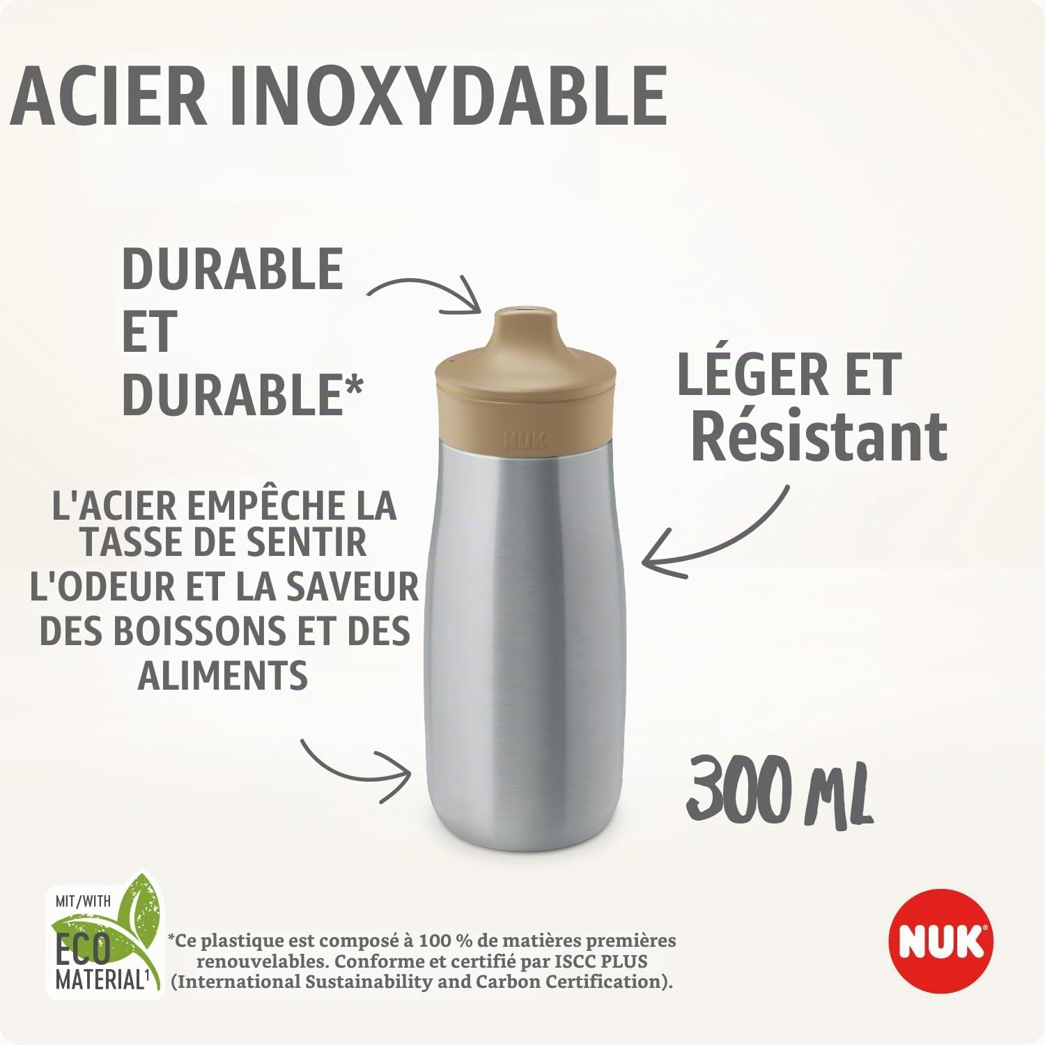 nuk-mini-me-gourde-inox-enfant-300-ml-9-mois-bec-anti-morsures-renard-beige image 5