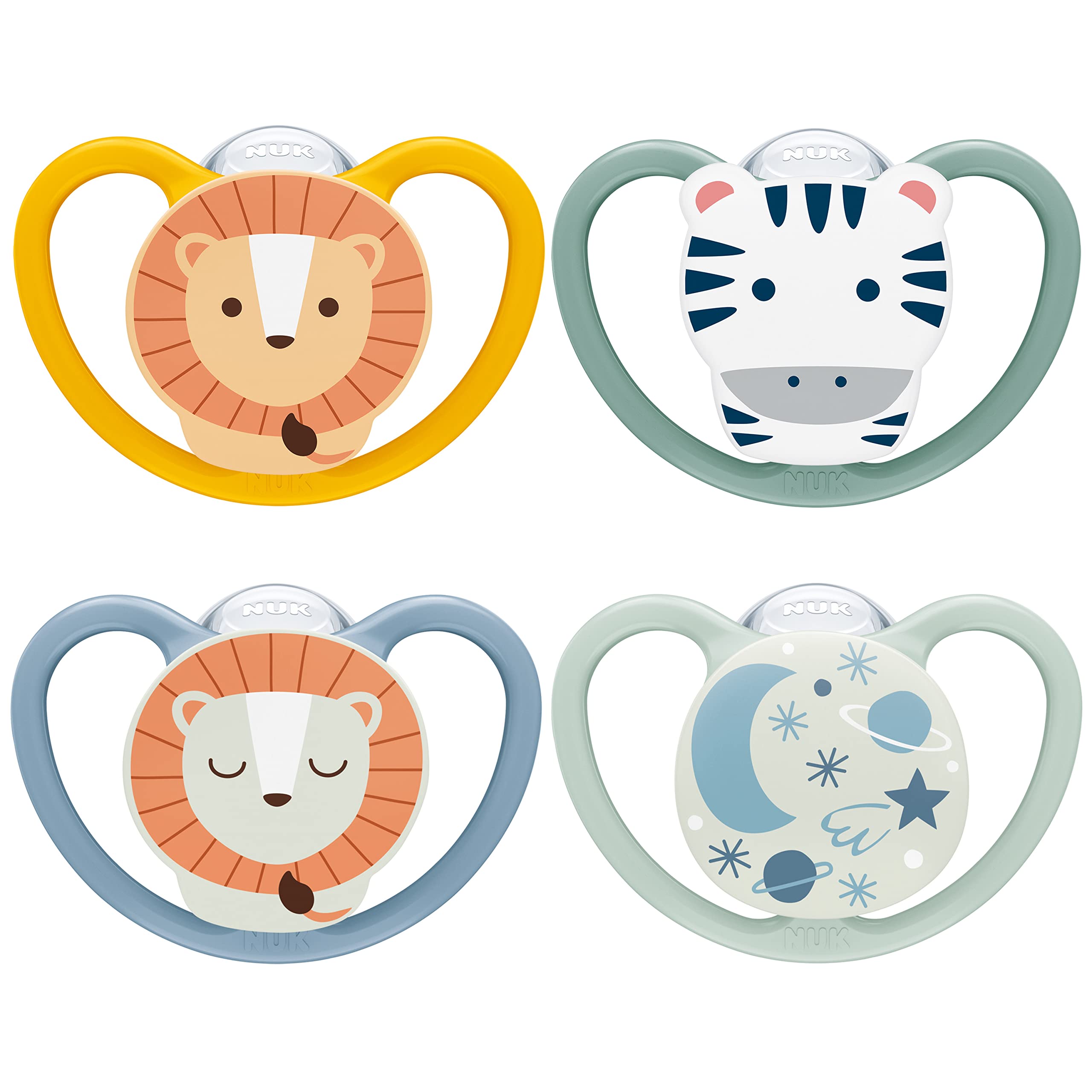 nuk-space-day-night-sucettes-18-36-mois-phosphorescentes-z-bre-lion-lot-de-4 image 1